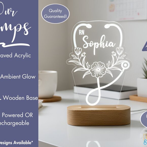 Nurse Personalized Night Light | Custom Caduceus & Stethoscope Medical Gift - Picture 3 of 8